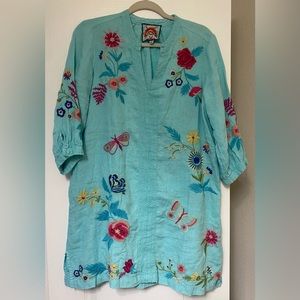 NEW Johnny Was 100% Linen Embroidered Dress size S